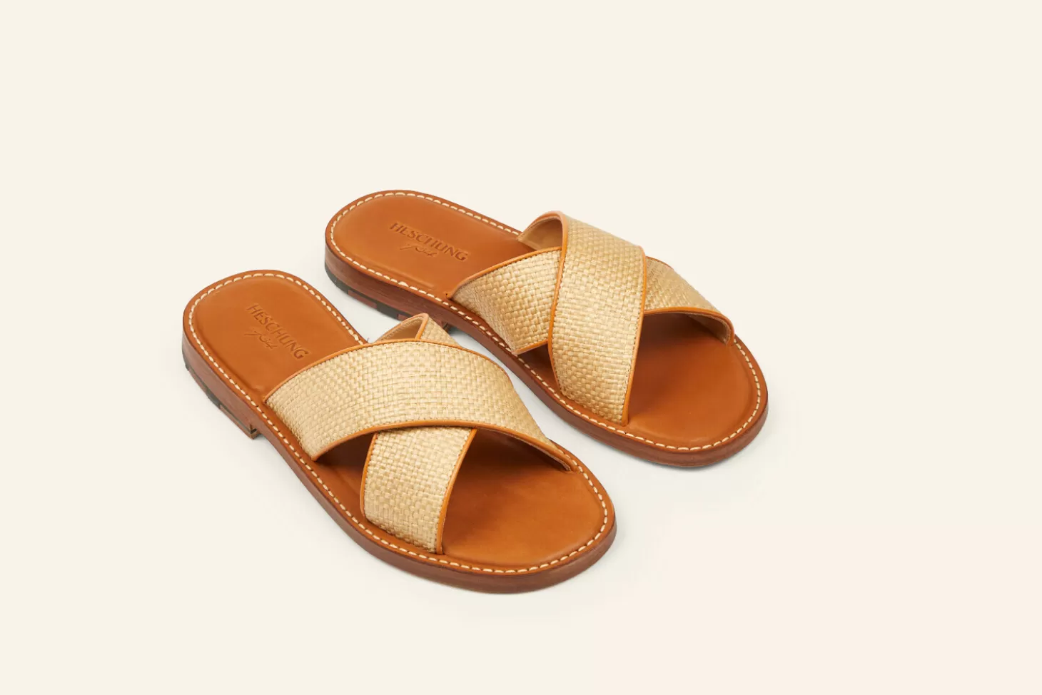 Clearance Heschung Sandales Sarno Fe Paille Camel Cuir Flex